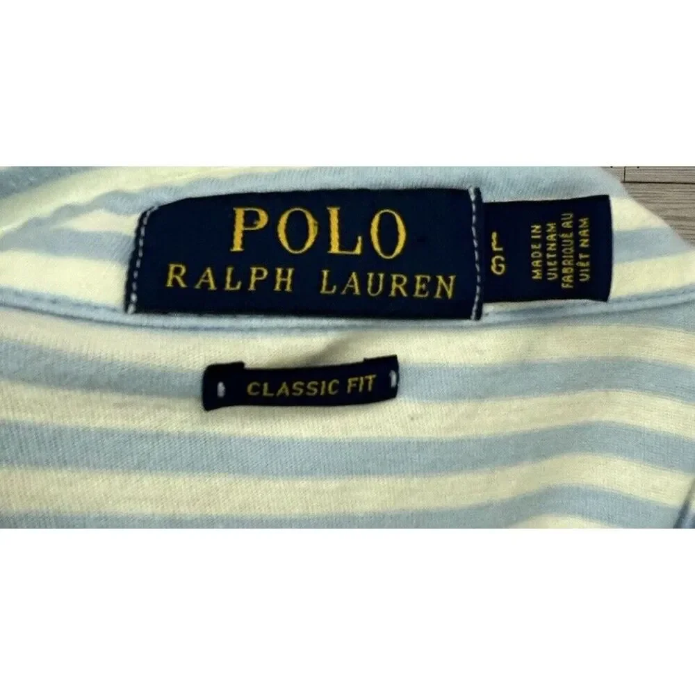 Polo Sport Ralph Lauren Golf Polo Shirt White Light Blue Stripe Logo Men's Sz Lg